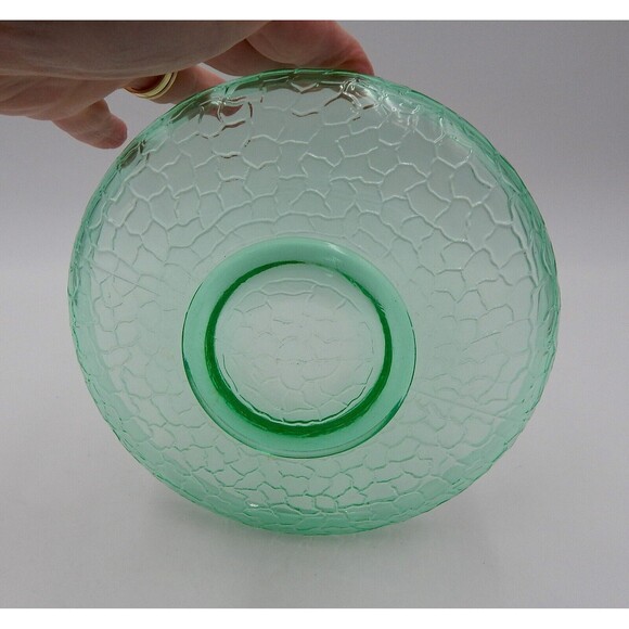 Vintage Depression Glass Bowl Green Uranium Pressed Crackle Pattern 6 1/2 Inch - Picture 6 of 6
